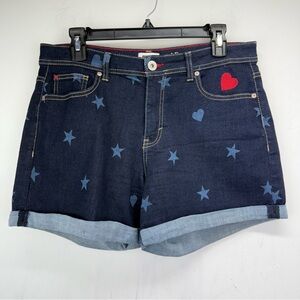 EV1 size 8 Women’s Blue Denim Stars Hearts Mid Rise Relaxed Fit Jean Shorts
